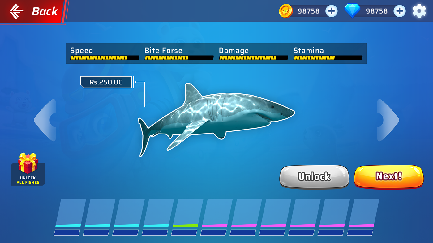 game ui user interface UI/UX ui design shark game ui fish game ui fish game gamedesign design shark game
