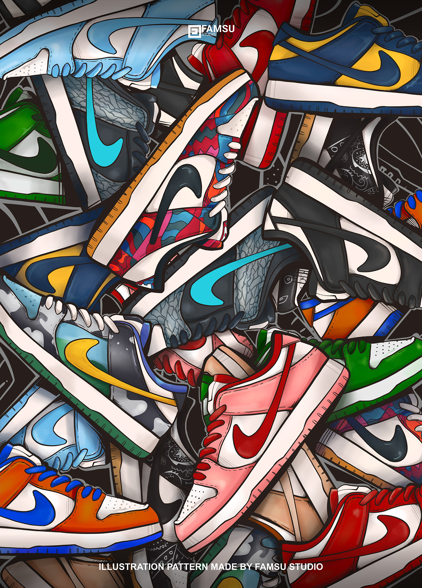 pattern design ILLUSTRATION  shoes wallpaper Lockscreen Mockup Digital Art  colorful Nike