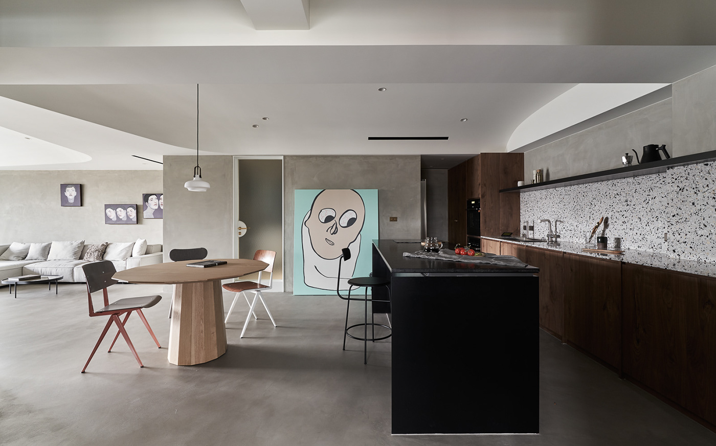heycheese kc design taiwan apartment interior design  Residence curve gray minimalist