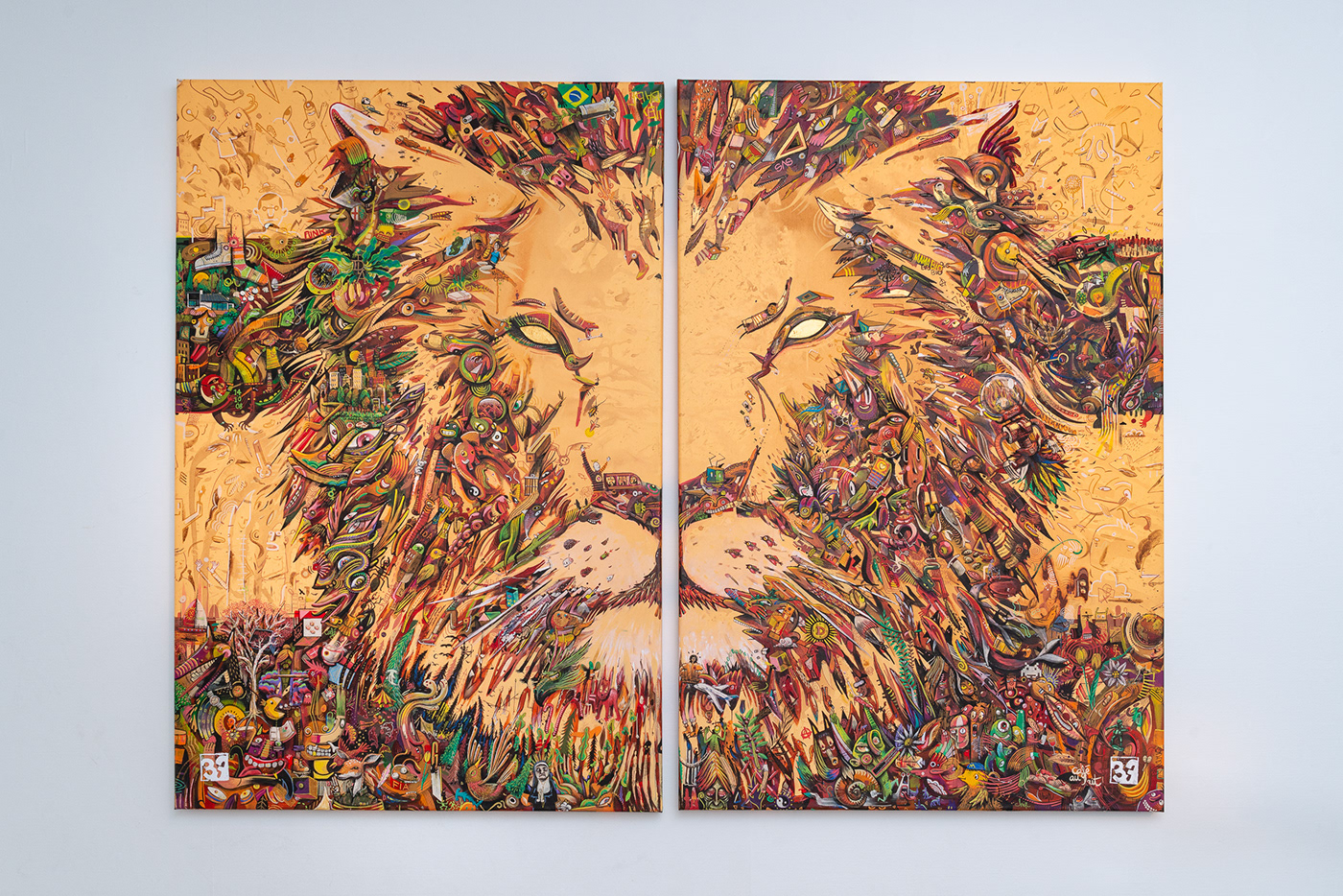 painting   acrylic savane wild lion Cat yellow africa jungle king