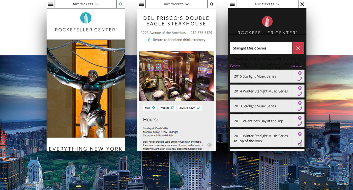 rockefeller center tourist attraction ticketing Buy tickets transactional Mobile-First wireframes