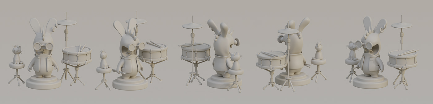 3D blender drummer punk rabbit rock