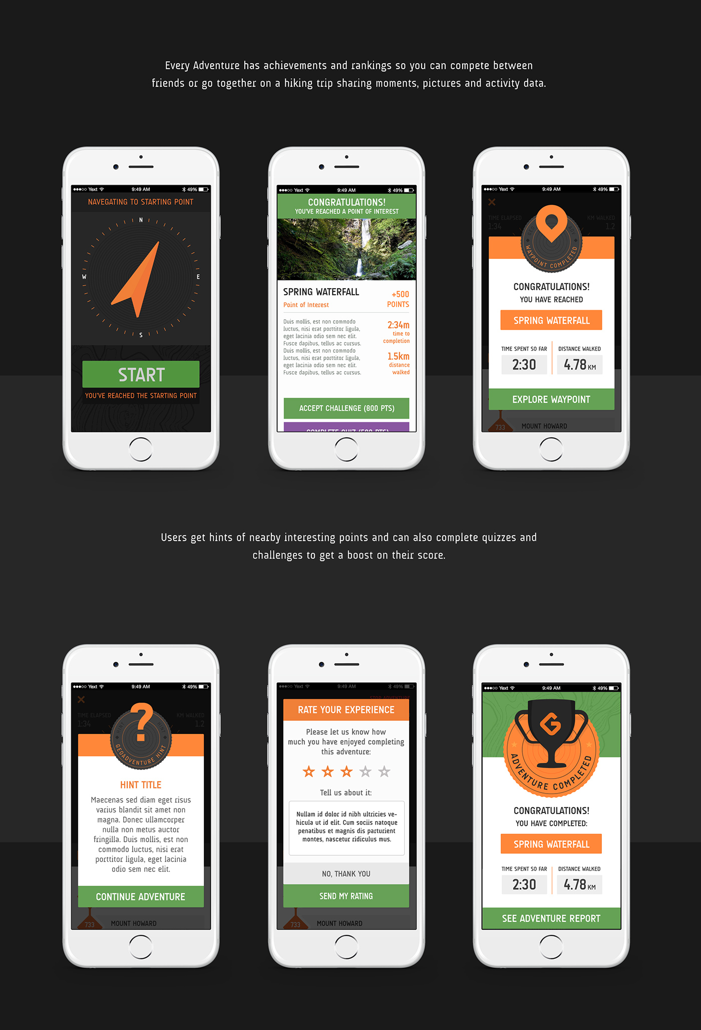 hiking app iphone UI compass activity physical sports