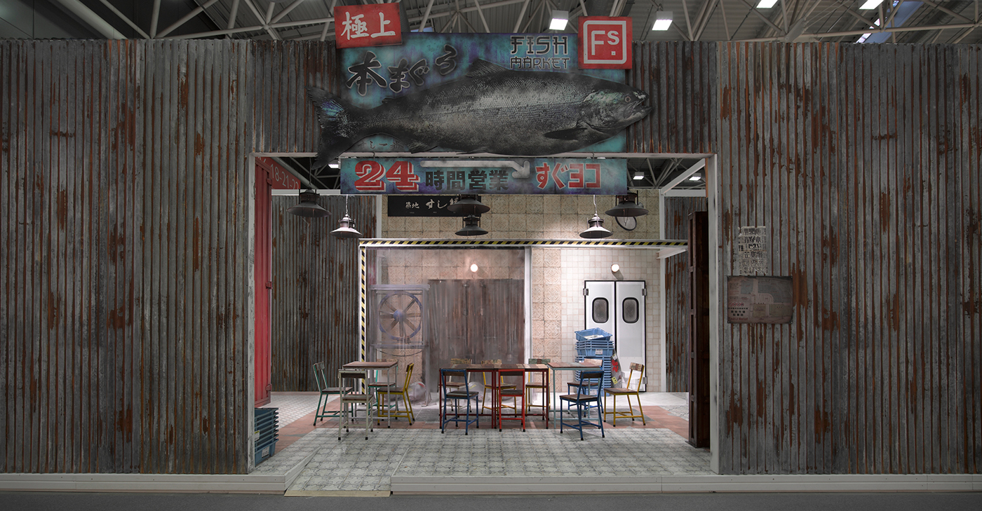 pop up Sushi art direction  industrial vintage japanese scenry set uo booth