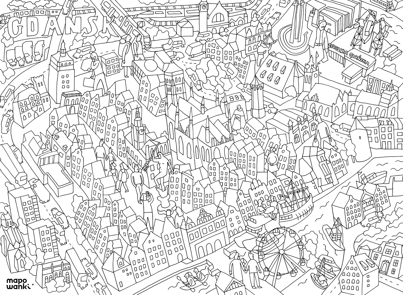 maps ILLUSTRATION  coloring Polish cities city kids Paris warszawa poznan Gdansk