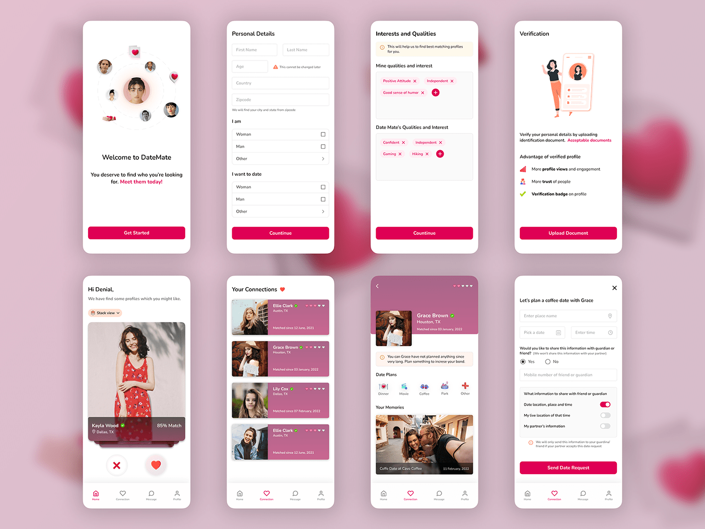 date night Dating dating app Form minimal plans profile safety splash UX design