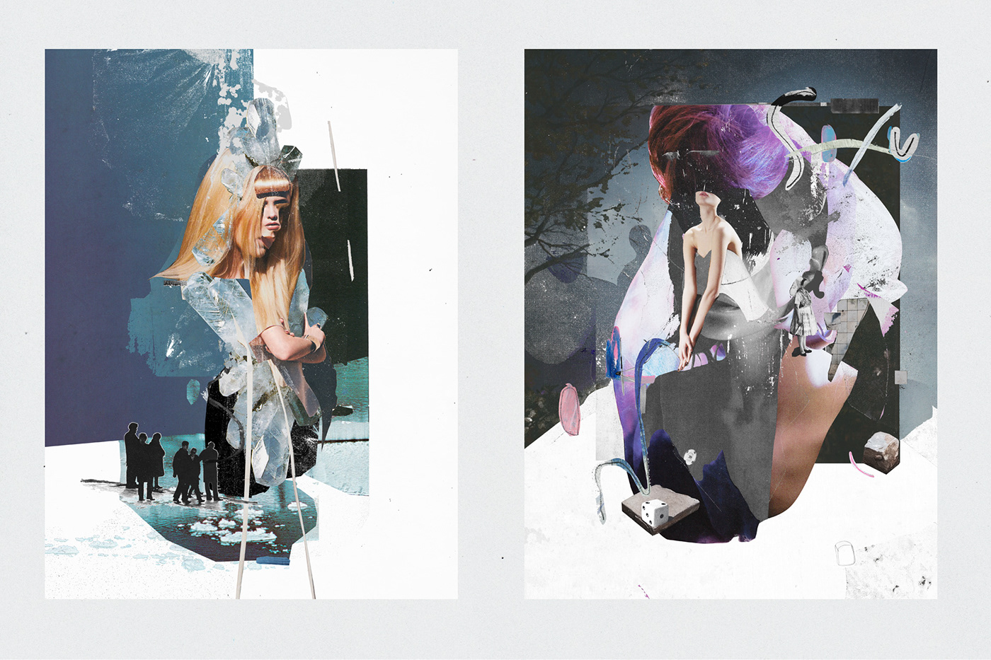 collage woman portrait abstract blakc White pink
