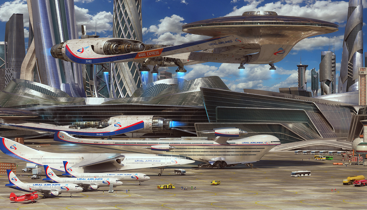 Airlines plane airplane spaceship airport futuristic future