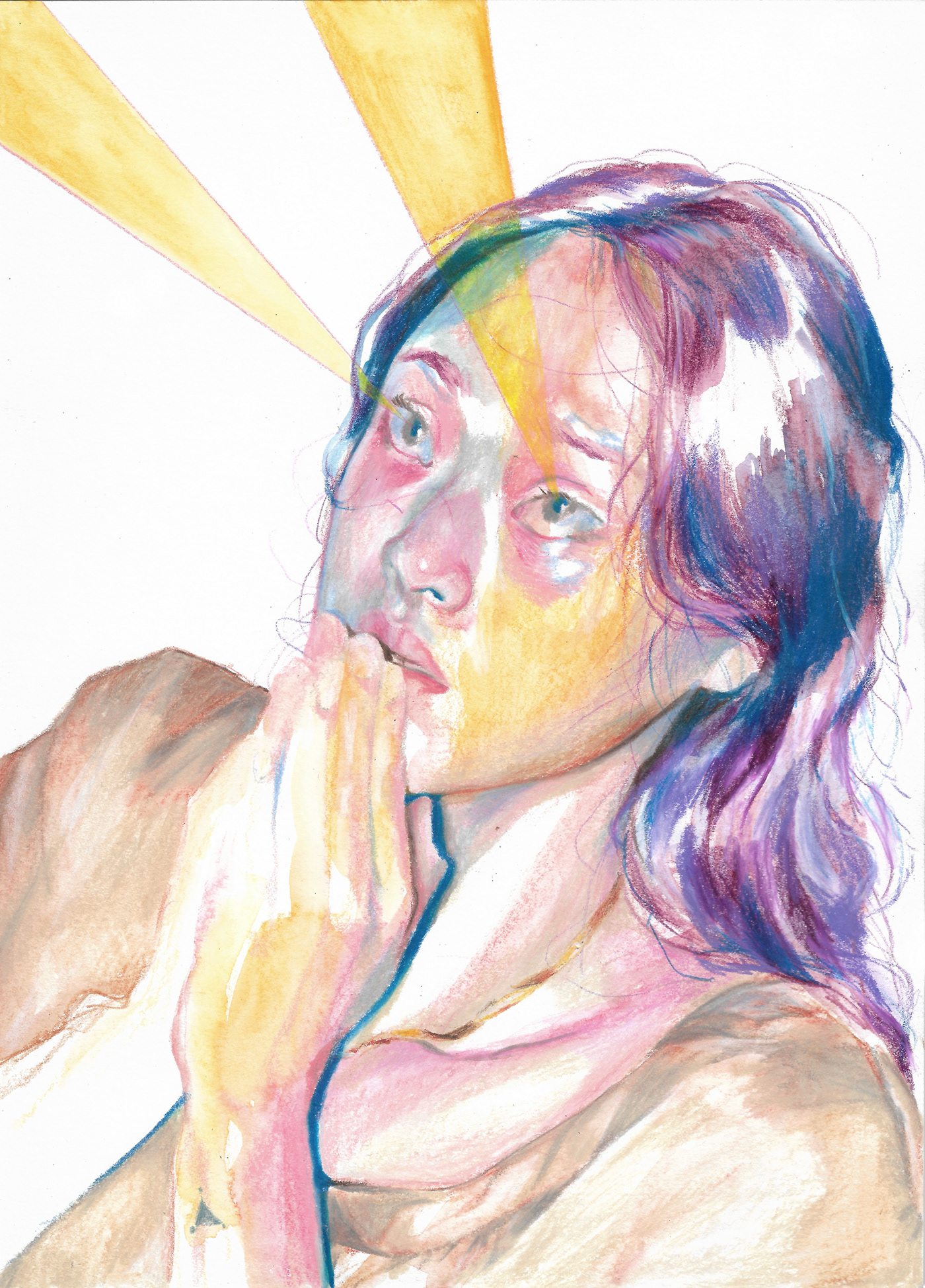 Drawing  color pencil self portrait painting   portrait prayer oil pastel