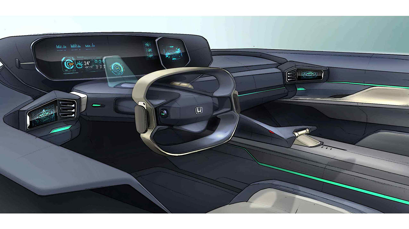 Sleek GM design sketch shows off a sporty car interior