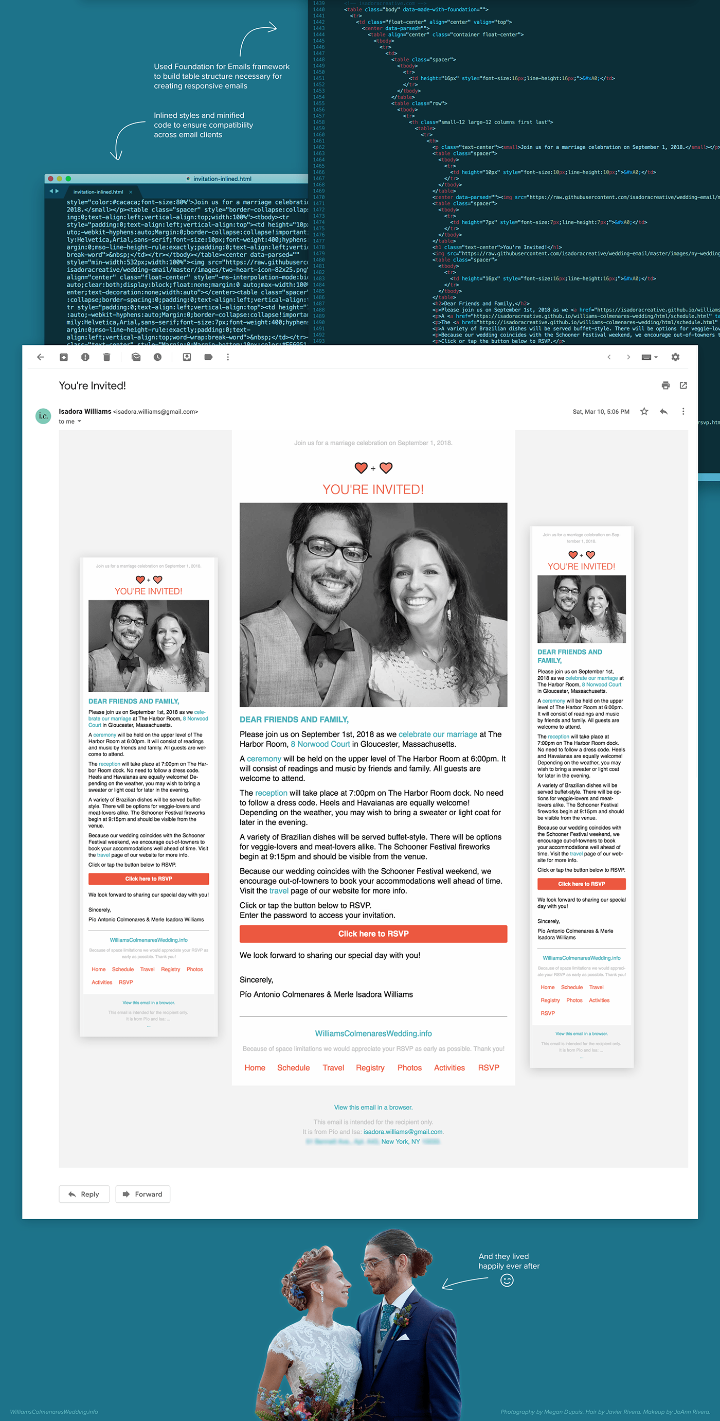 Adobe Portfolio Website wedding couple rsvp bootstrap registry Travel Email foundation Event