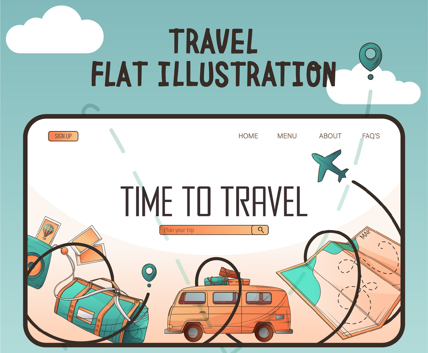 adobe illustrator flat illustration Travel vector Web Design  Advertising  flyer plane print travel agency
