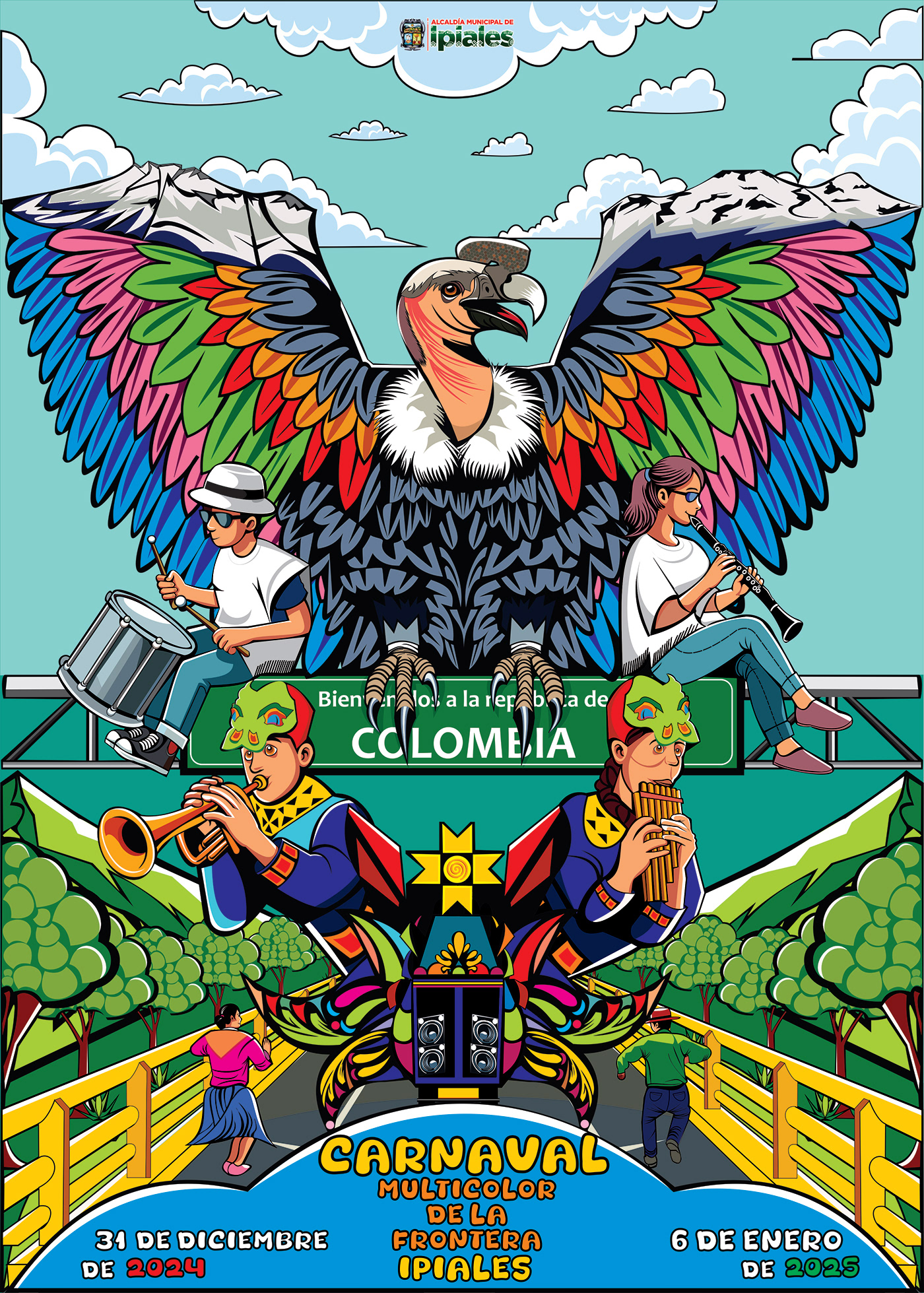 Ipiales nariño diseño gráfico afiche colombia ilustracion digital illustration Graphic Designer design carnaval multicolor