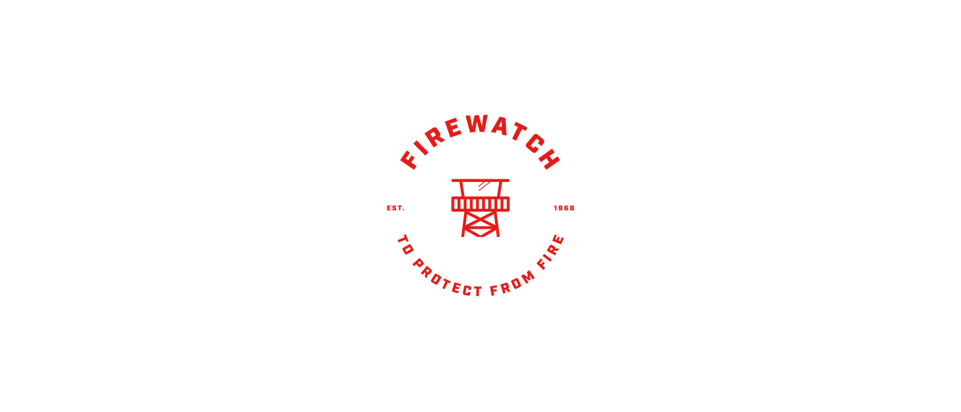 Logo Design industrial design  Sticker Design patch design fire Firefighter old style forrest FIREWATCH