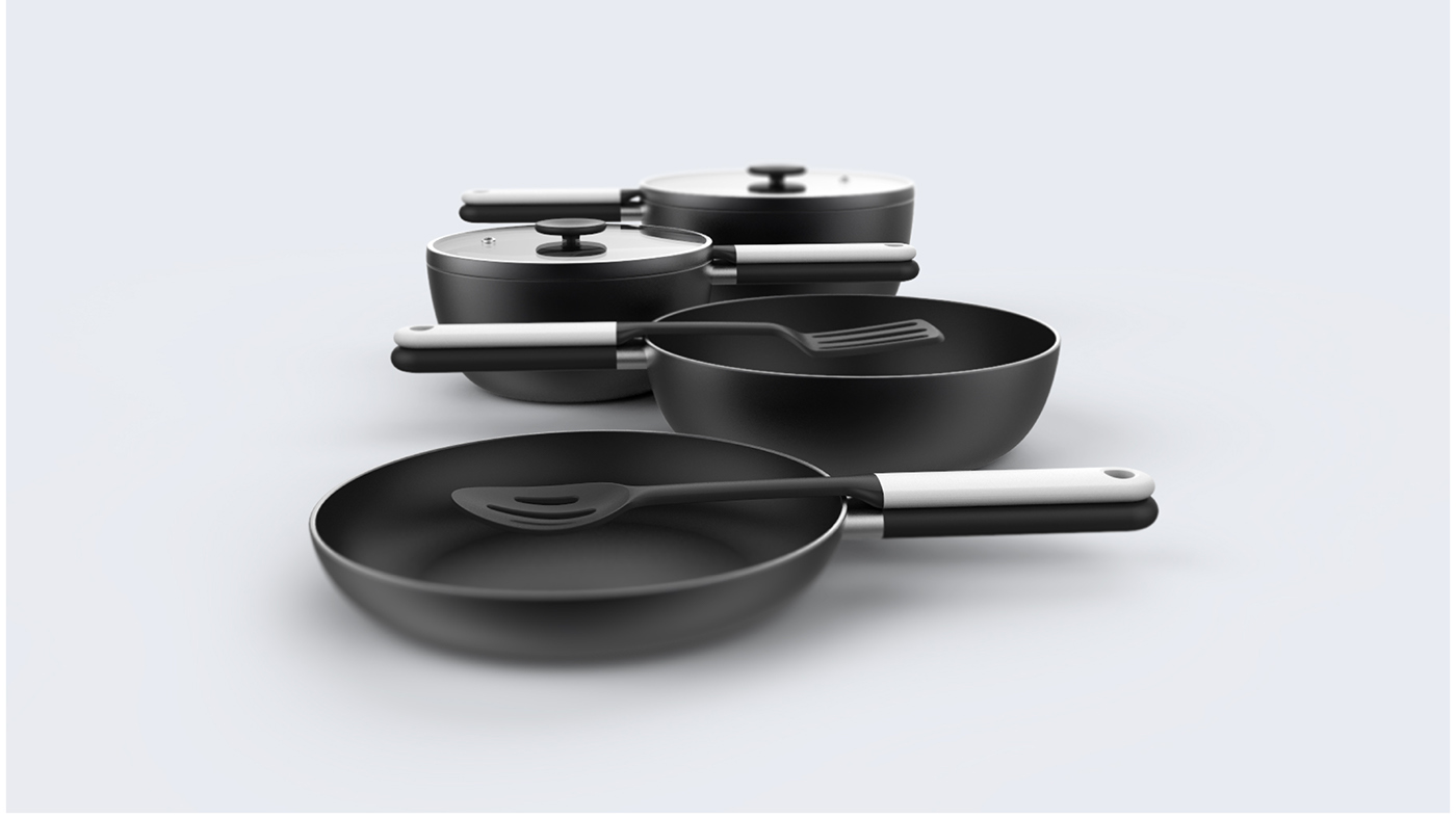 design produit Pan cookware cooking utensil panache concept magnet handle drawings sketch rendering Render hygien Ergonomics