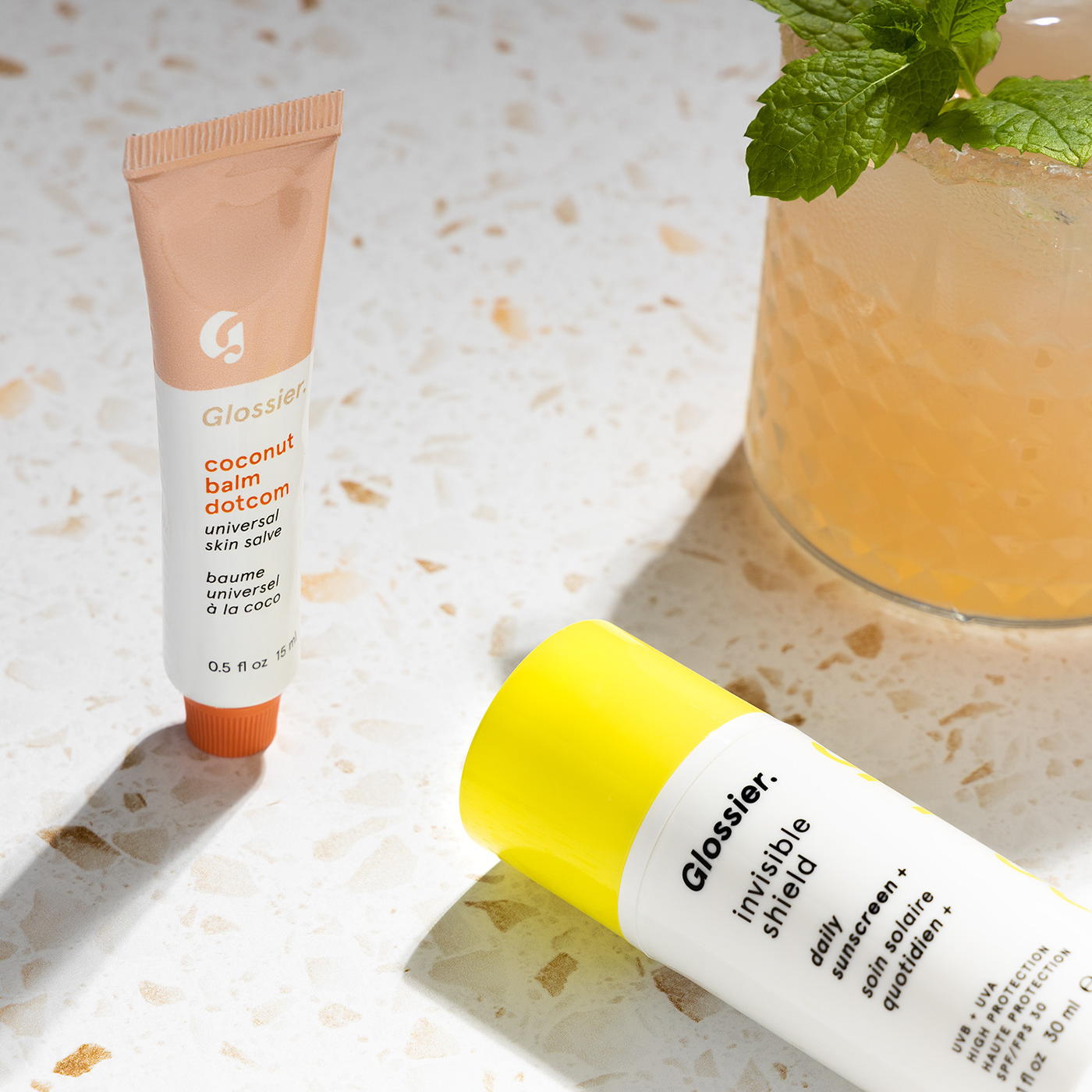 Glossier Brand Photography Coconut Balm Dotcom Invisible Shield Cocktail By The Pool