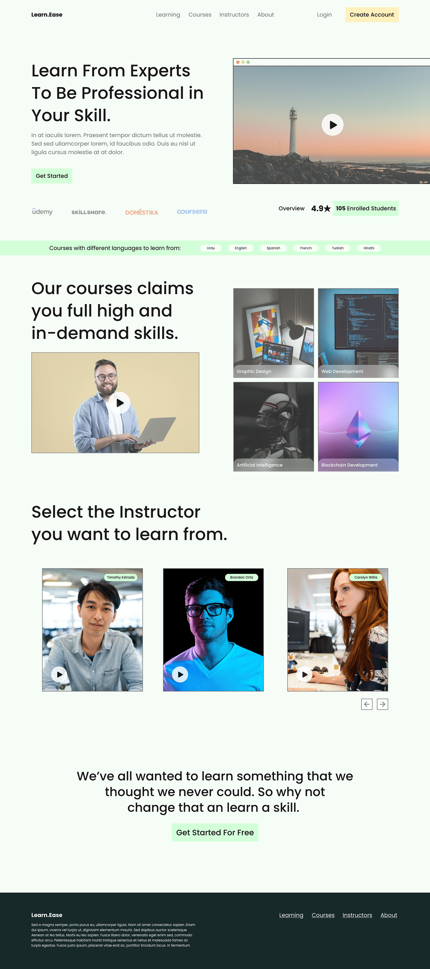 Course site landing page learning platform UI/UX user interface Web Design  Website