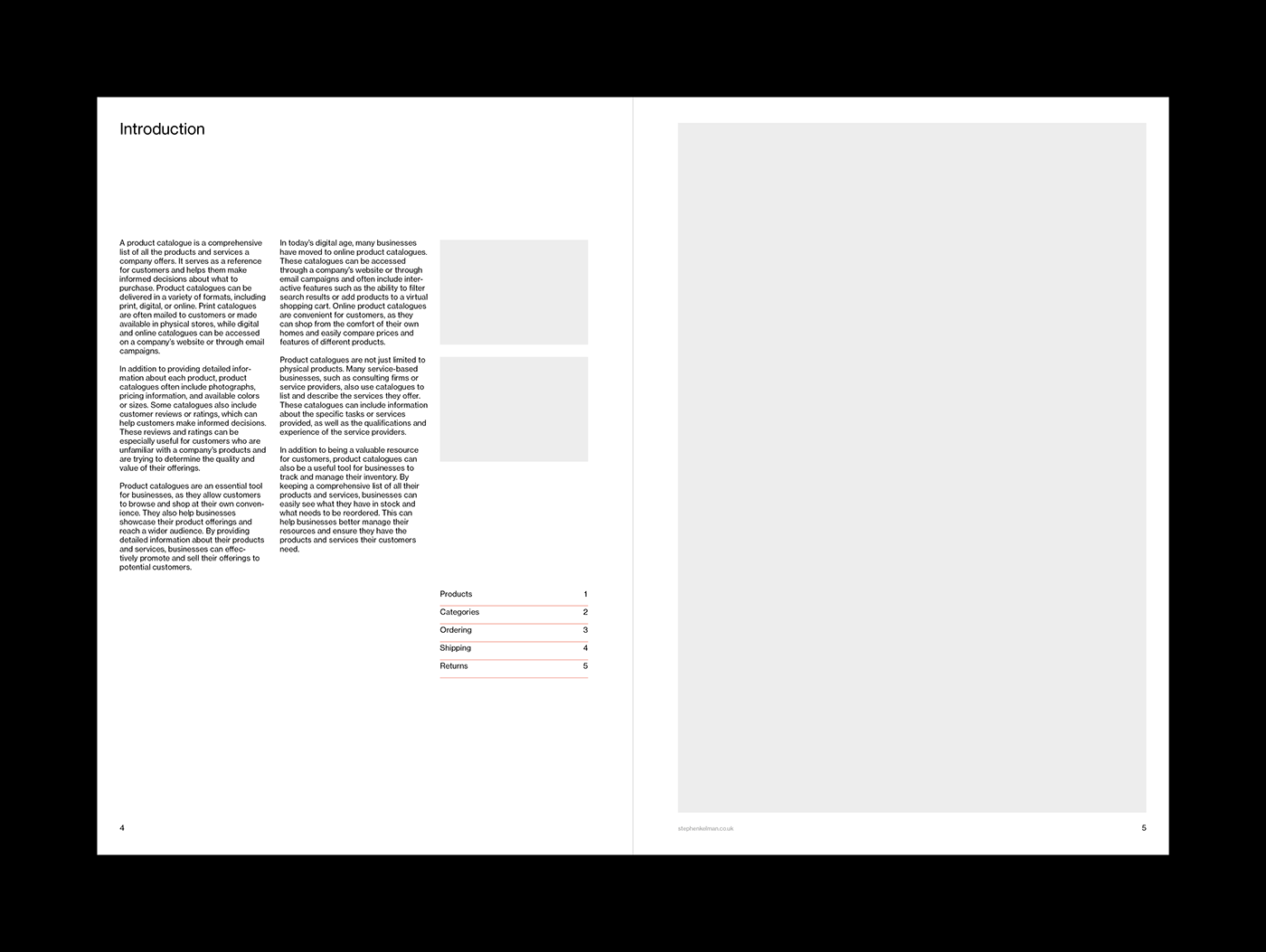 Product Catalogue Brochure A4 Grid System for InDesign | Introduction Spread