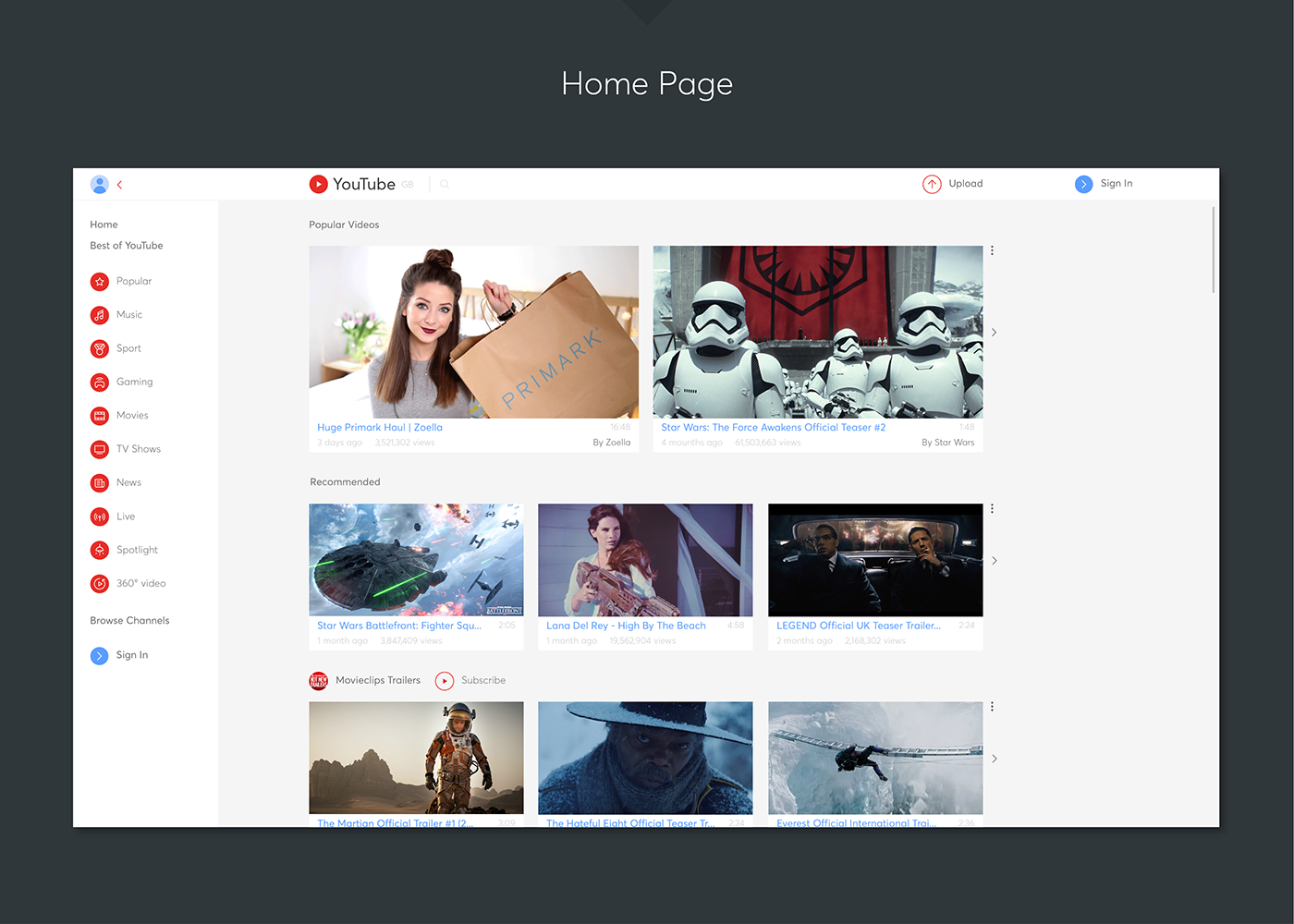 youtube Rebrand redesign Website concept Interface identity Icon logo star wars interaction UI ux