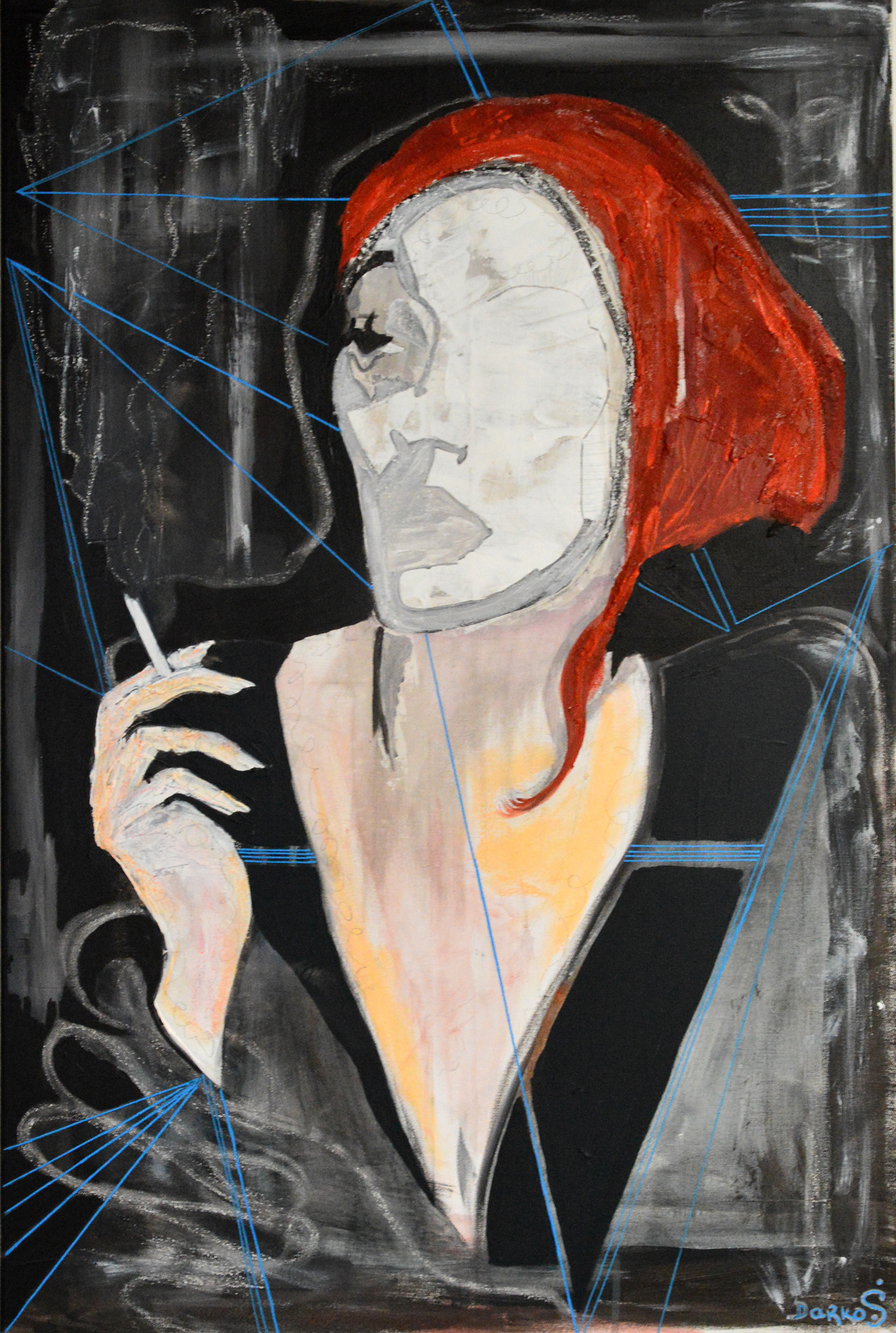 acryclic black canvas expresionism modern Paris portrait red woman