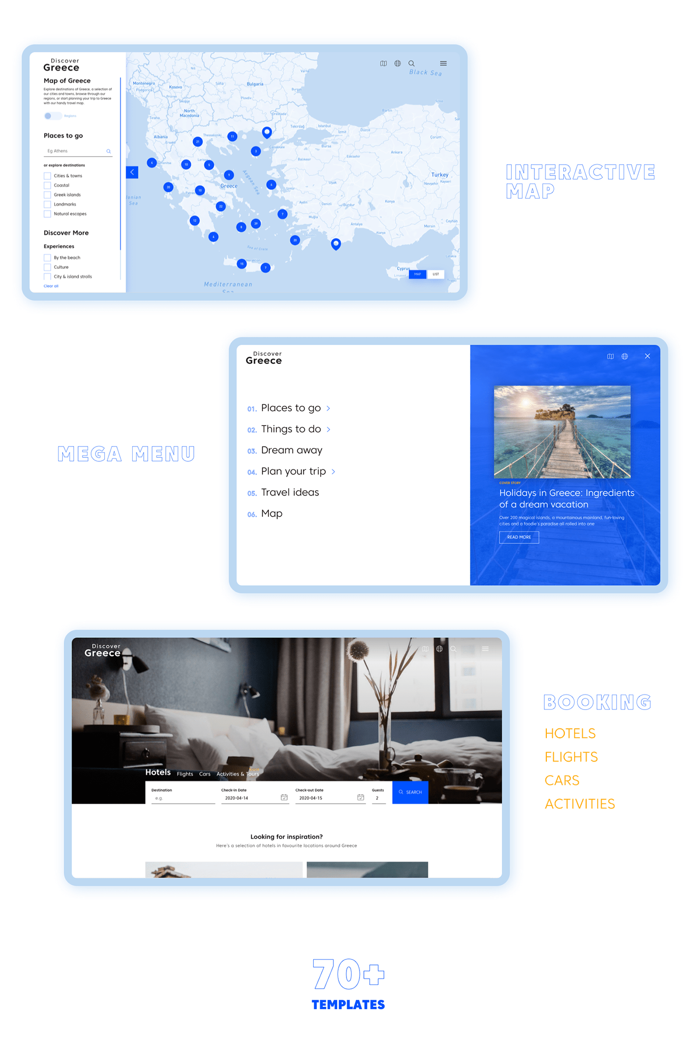clean discover Greece hotels tour guide tourism ux/ui vacations Web Design  wedia
