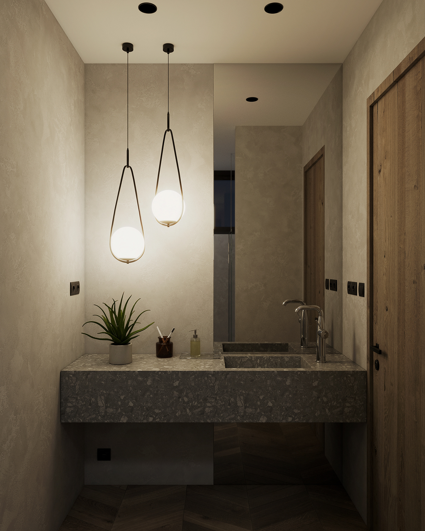 3D bathroom concrete design terazzo visualisation wood