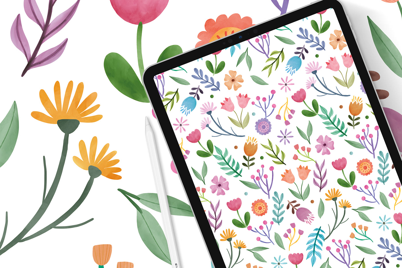 digital design fabric print floral pattern flower design Nature Procreate Repeat Pattern seamless surface watercolor