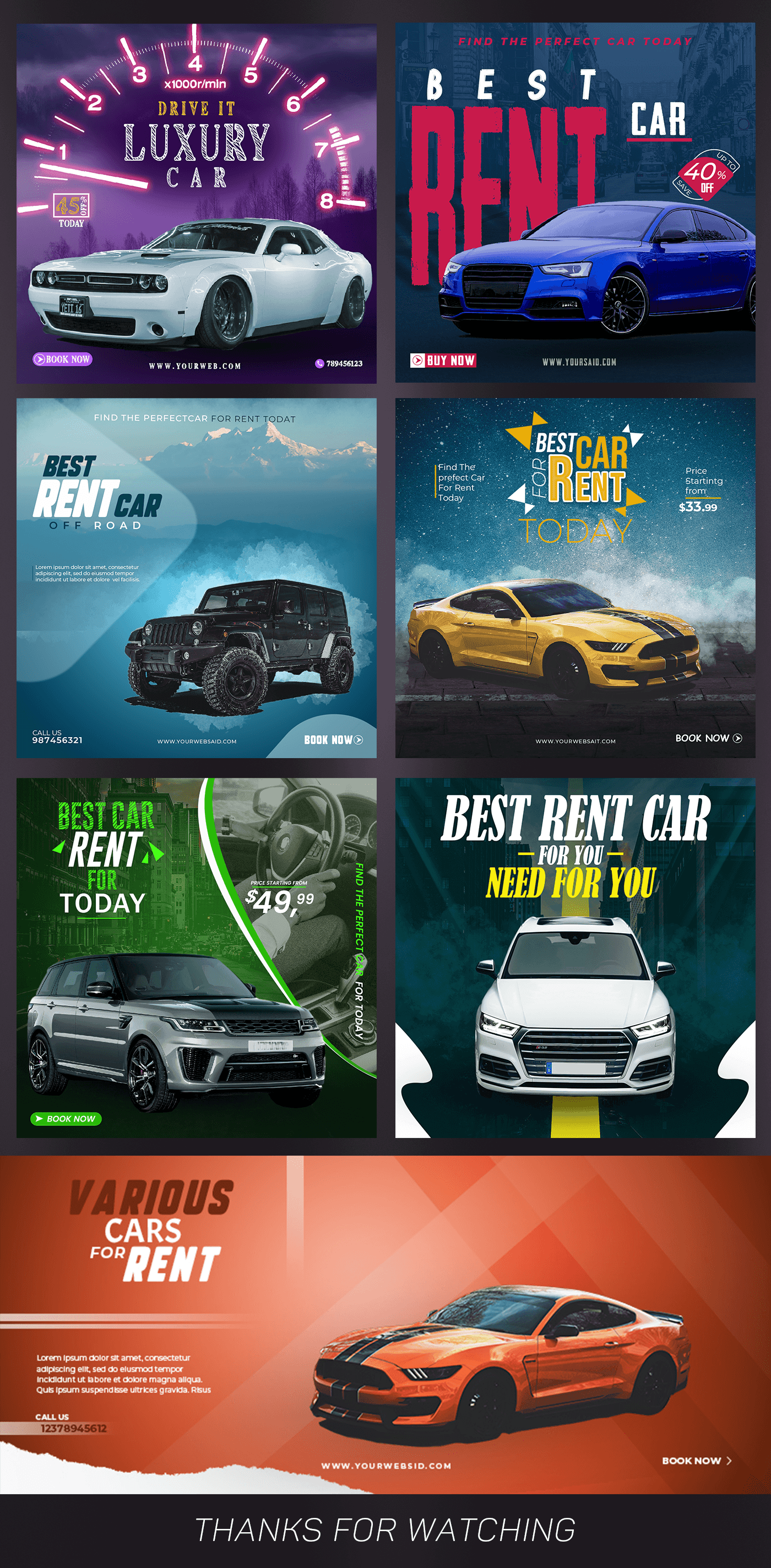 Rent car Vehicle Advertising  Socialmedia ads post banner