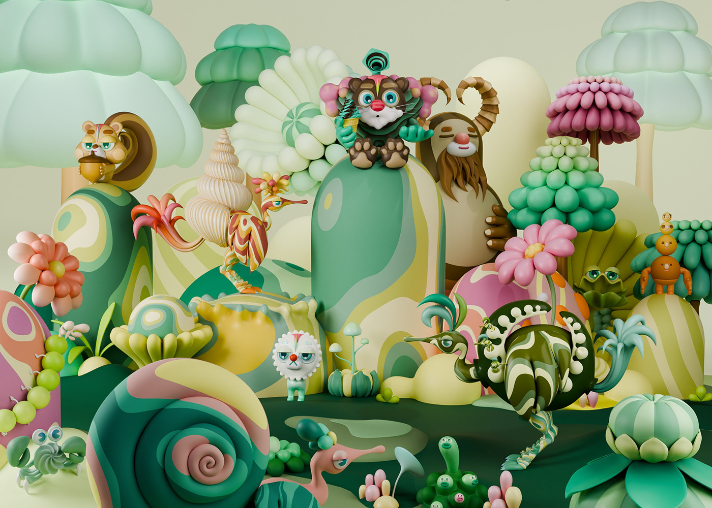 3D 3dart 3DDesign 3dcharacter Character design  Digital Art  ILLUSTRATION  animals Flowers Nature
