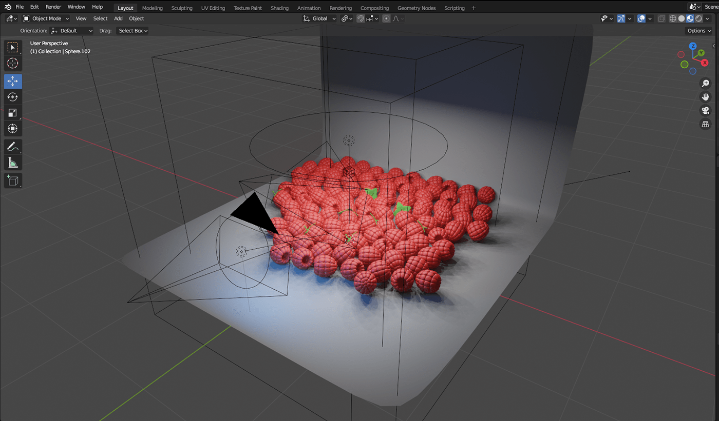3D blender Food  Fruit raspberries Render