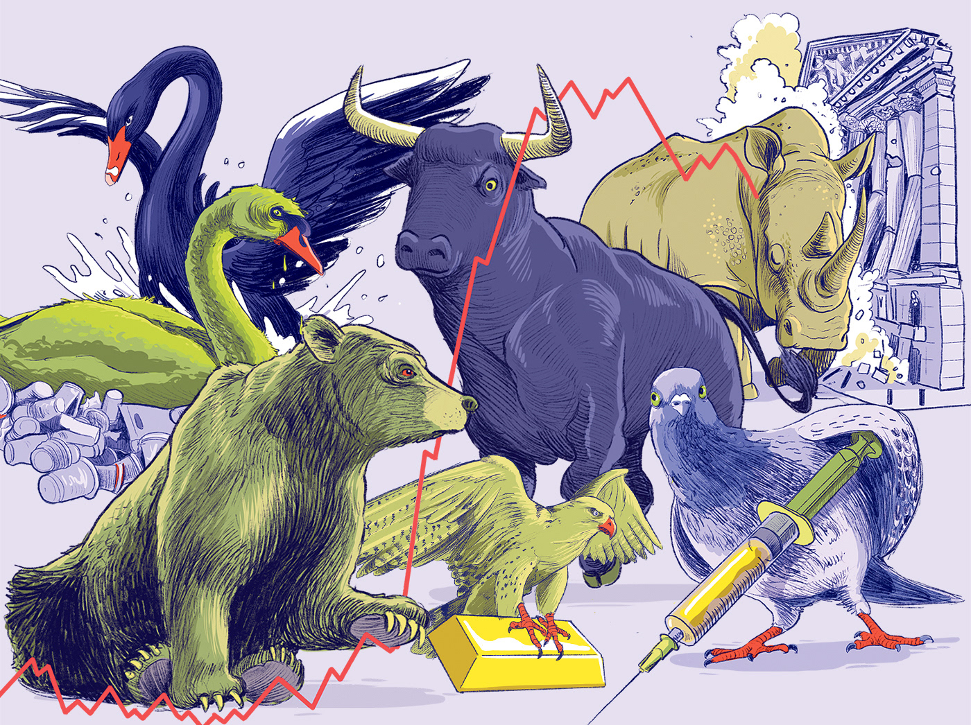 animal finance ILLUSTRATION  Recession stockmarket wildlife zoology