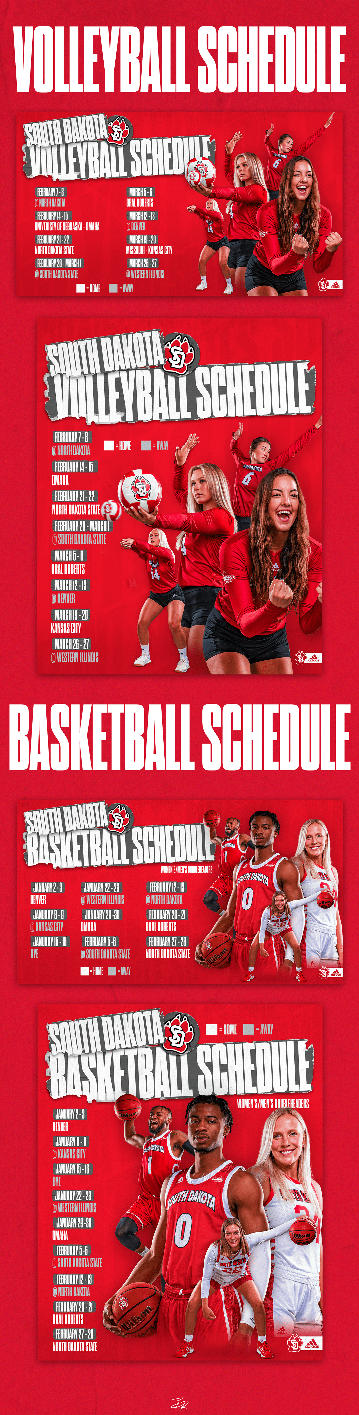 athletes basketball branding  graphic design  NCAA NCAA Sports Schedule graphics SMSports South Dakota Coyotes volleyball