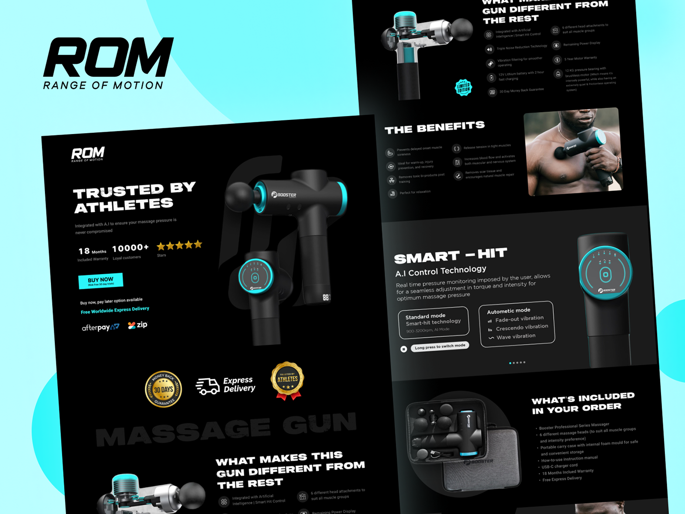 dark mode Figma landing page Massage Gun UI/UX user interface UX design Webdesign Website