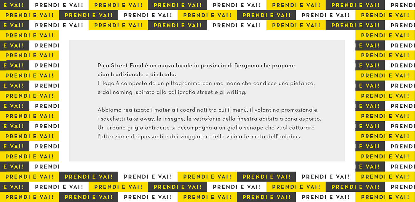 Italian food Logo Design hand Calligraphy   yellow take away Street Food menu design bergamo branding 