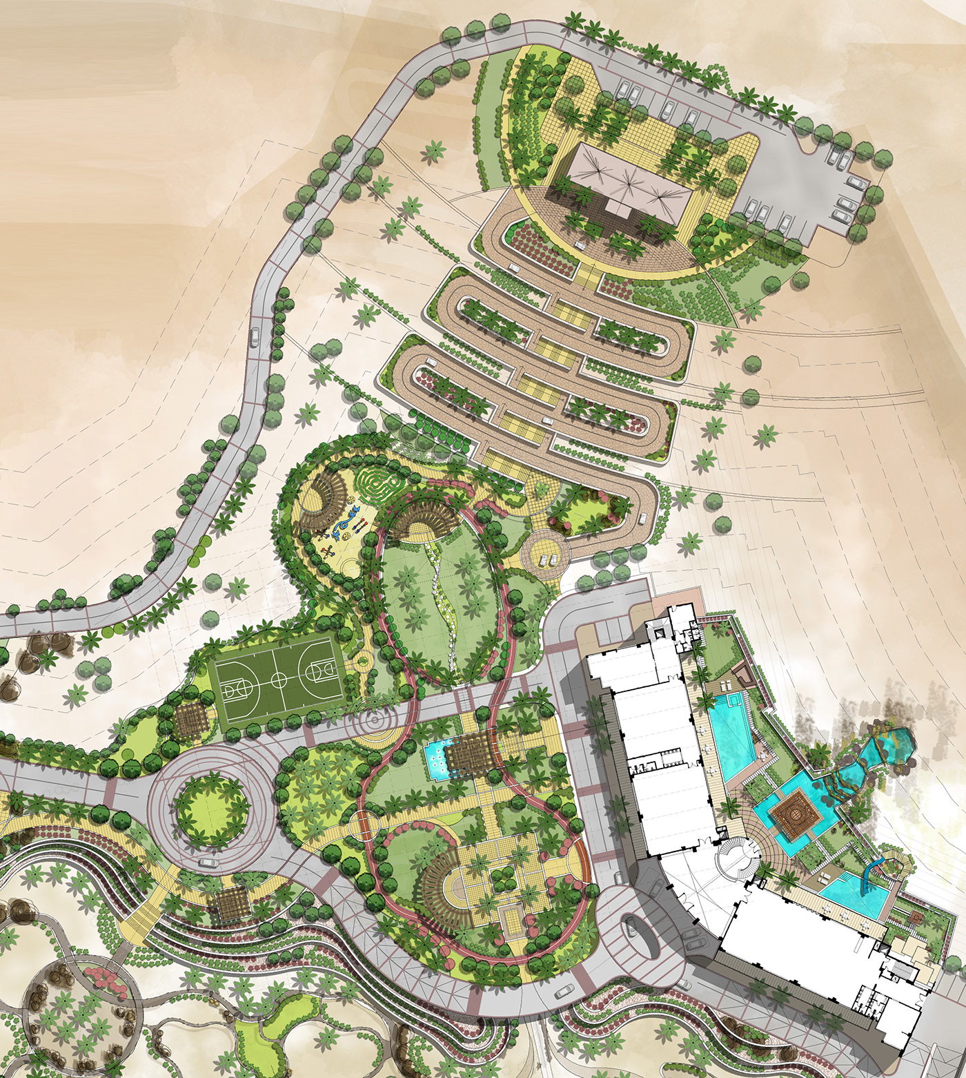 architecture design garden design Landscape Landscape Architecture  landscaping Masterplan residential Swimmingpool Villas