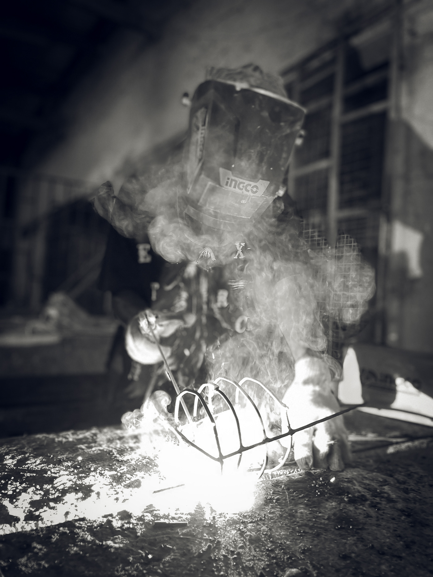 welding Welding Art Workers photo documentary iPhone photography Ghana Helmet