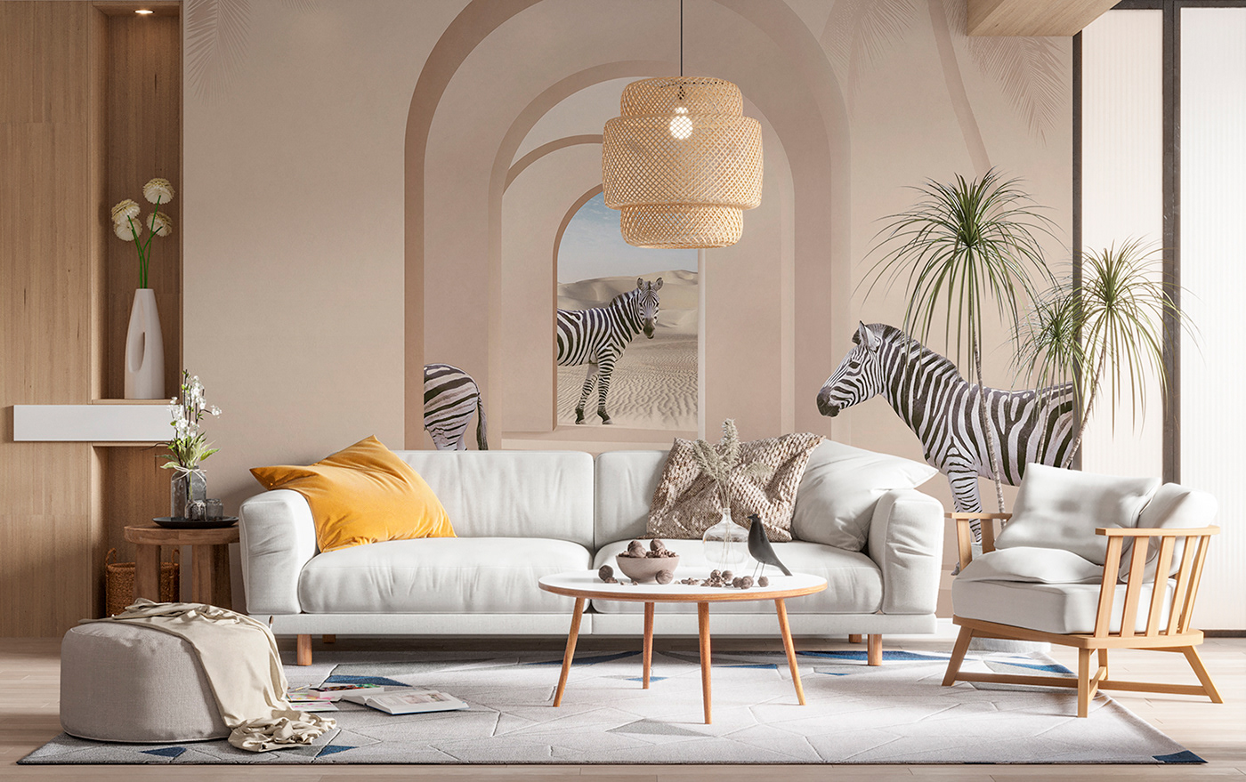 3D animals architecture design Drawing  interior design  modern vector visualization wallpaper