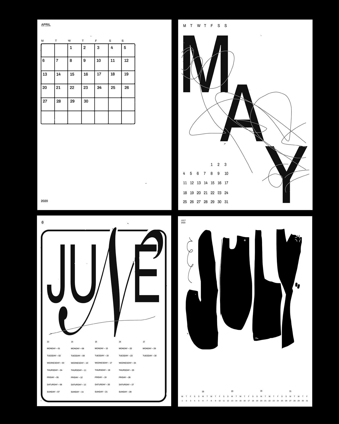 calendar poster print black and white