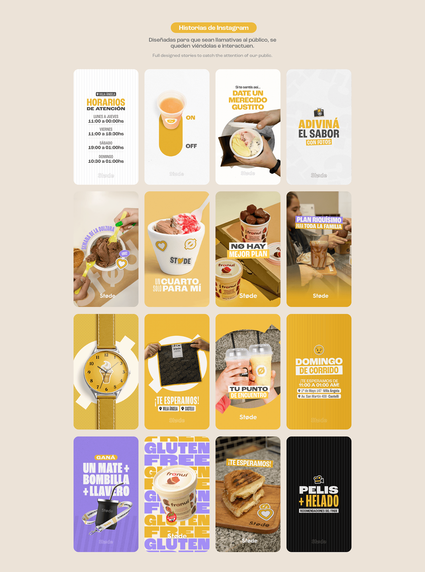 yellow amarillo Social Media Design heladeria ice cream shop instagram posts social media pack