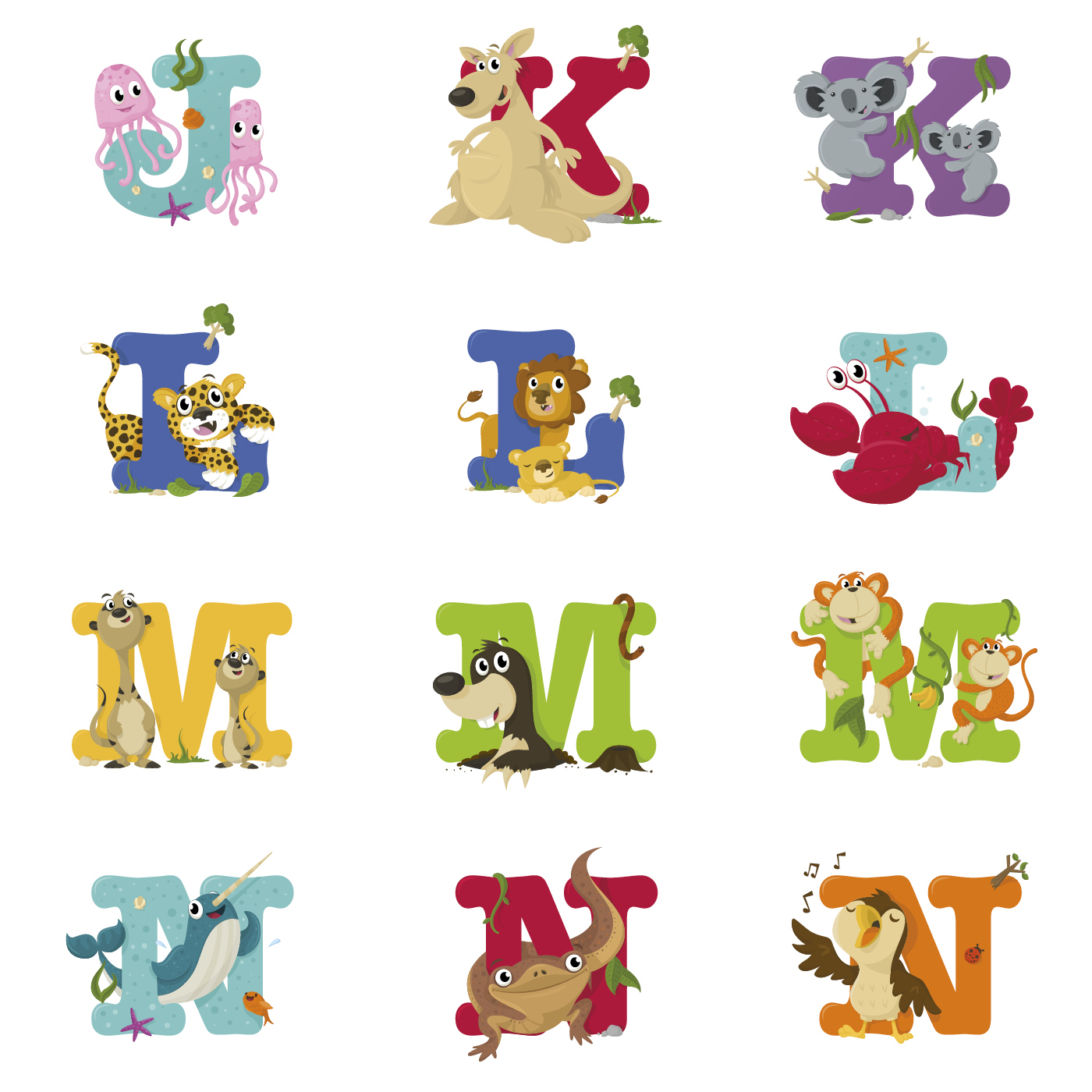 animal alphabet animals alphabet zoo wildlife creatures pets cartoon children bright Colourful  letters