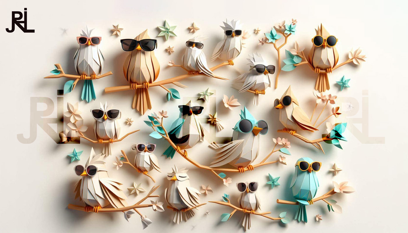 birds bird art Digital Art  artwork trees Sun glasses Origami Art origami 