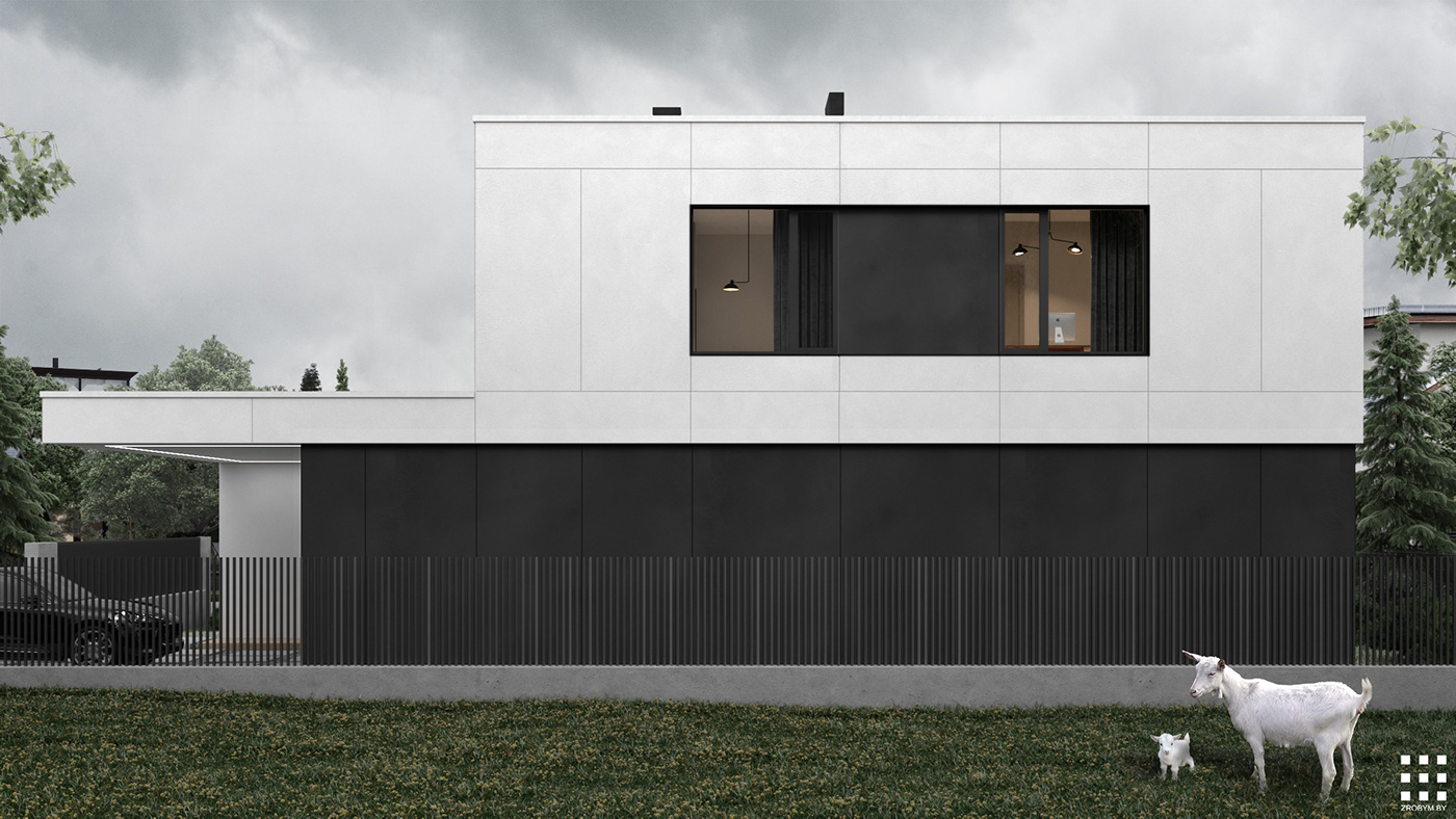 architecture ZROBYMarchitects CG coronarenderer black-white visualization minimal house exterior led