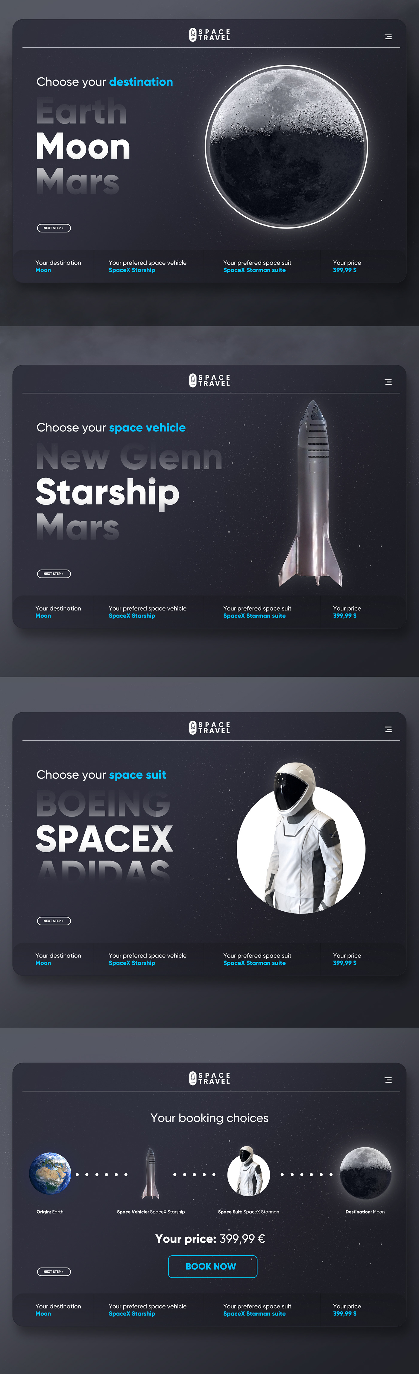 Space  spacetravel universe Travel spacex blue origin Website dark UX design