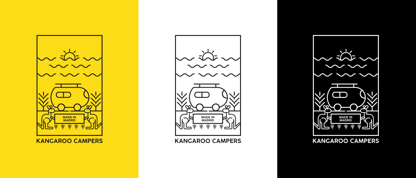 kangaroo campers furgoneta Van branding  Patterns Australia yellow canguro jump