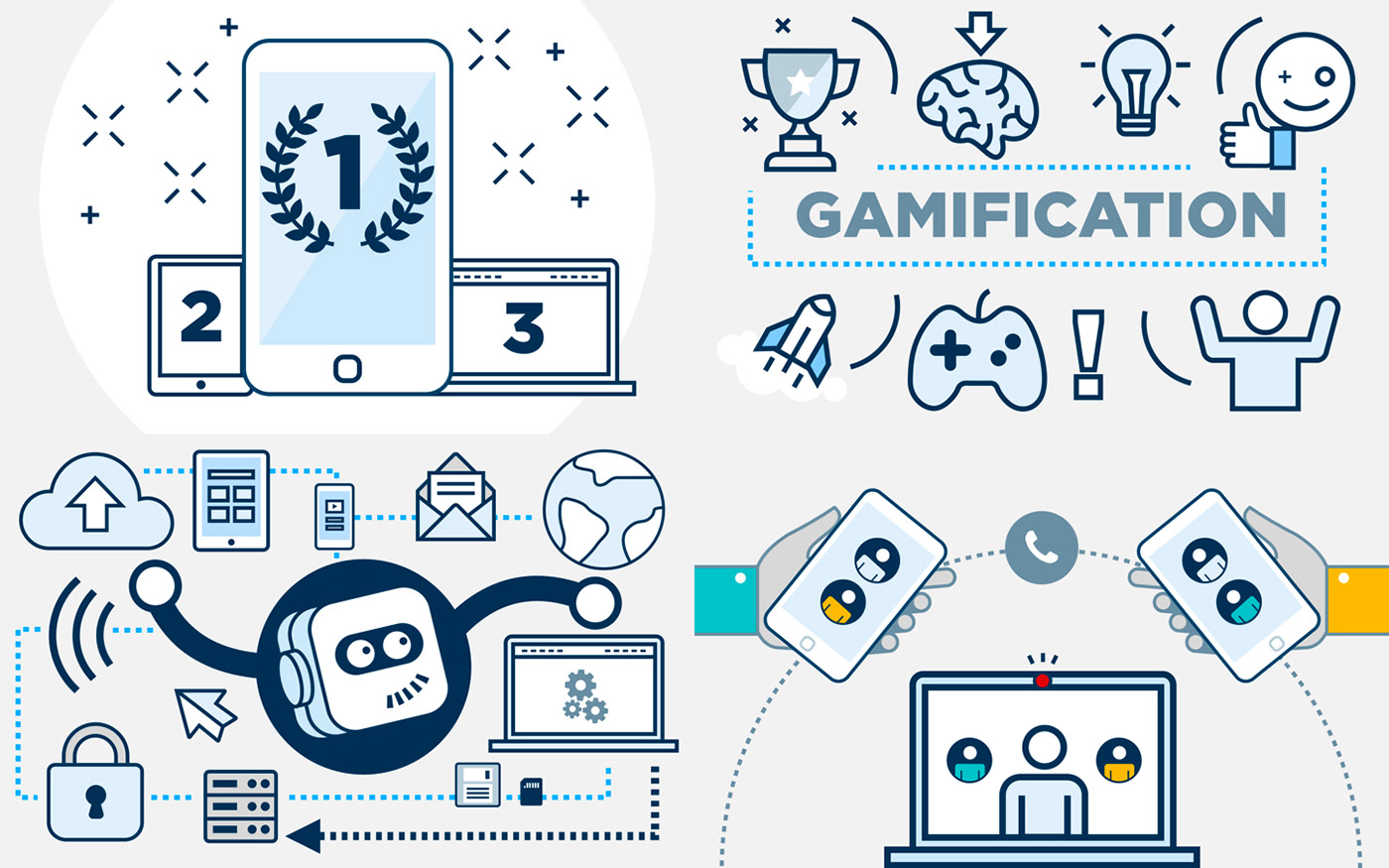 illustrations digital skills Mobile first Video Call gamification automation Skype wunderlist icon graphic