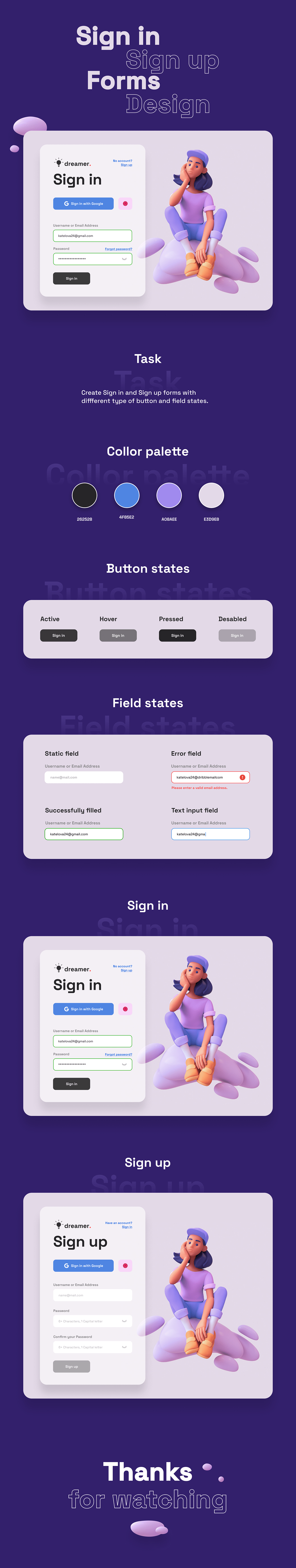 button states buttons fields login login form sign in sing up UI UI/UX Web Design 