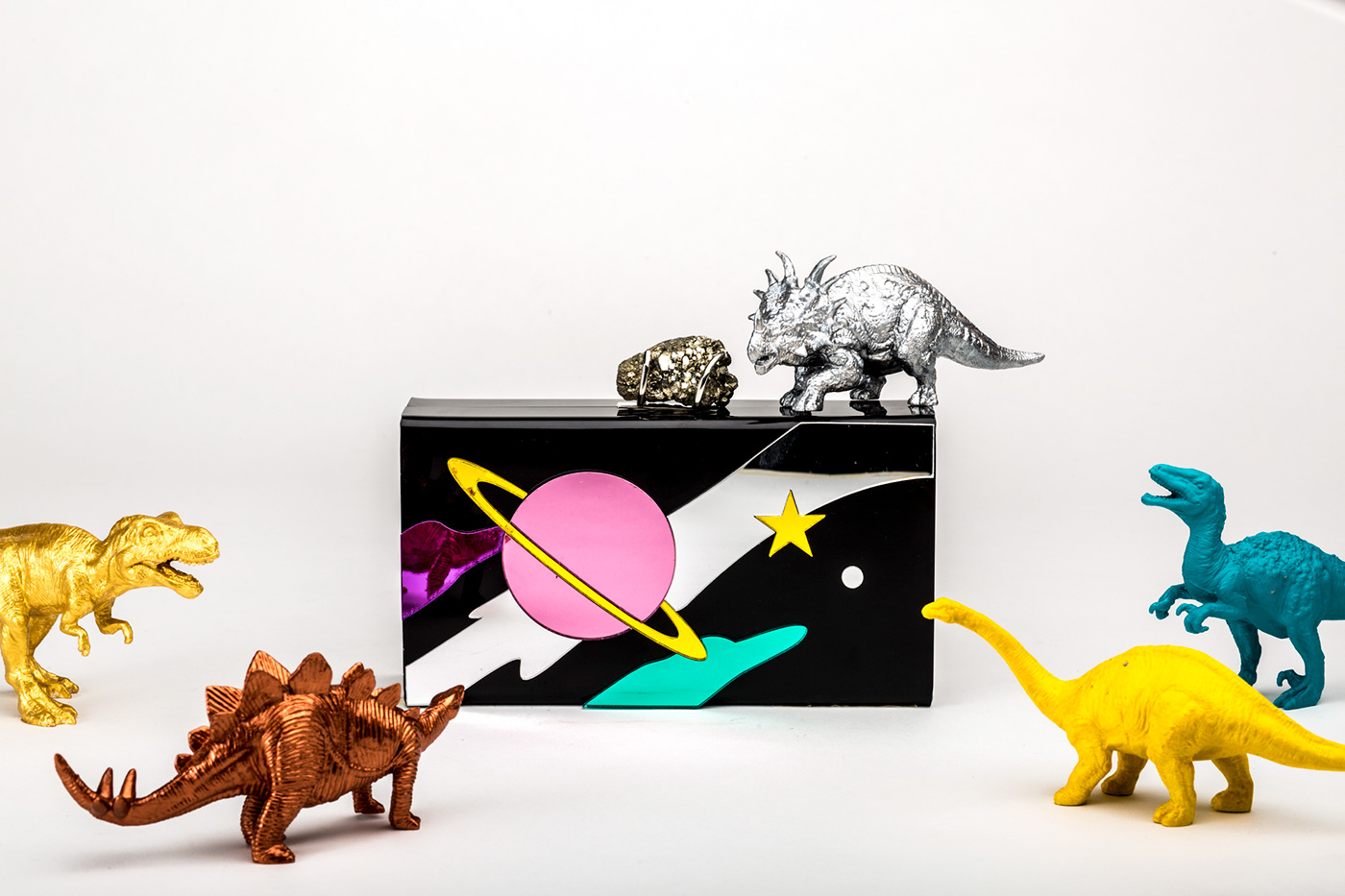 ArtDirection Clutches & Handbags dinosaurs Fashion  Photography  product design  Product Photography set design  stop motion