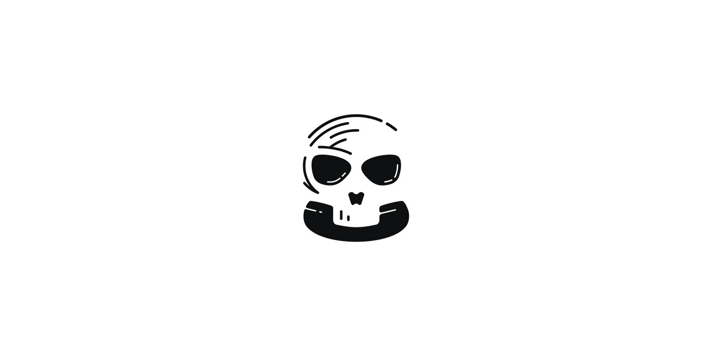 Skull handset negative space logo for sale.