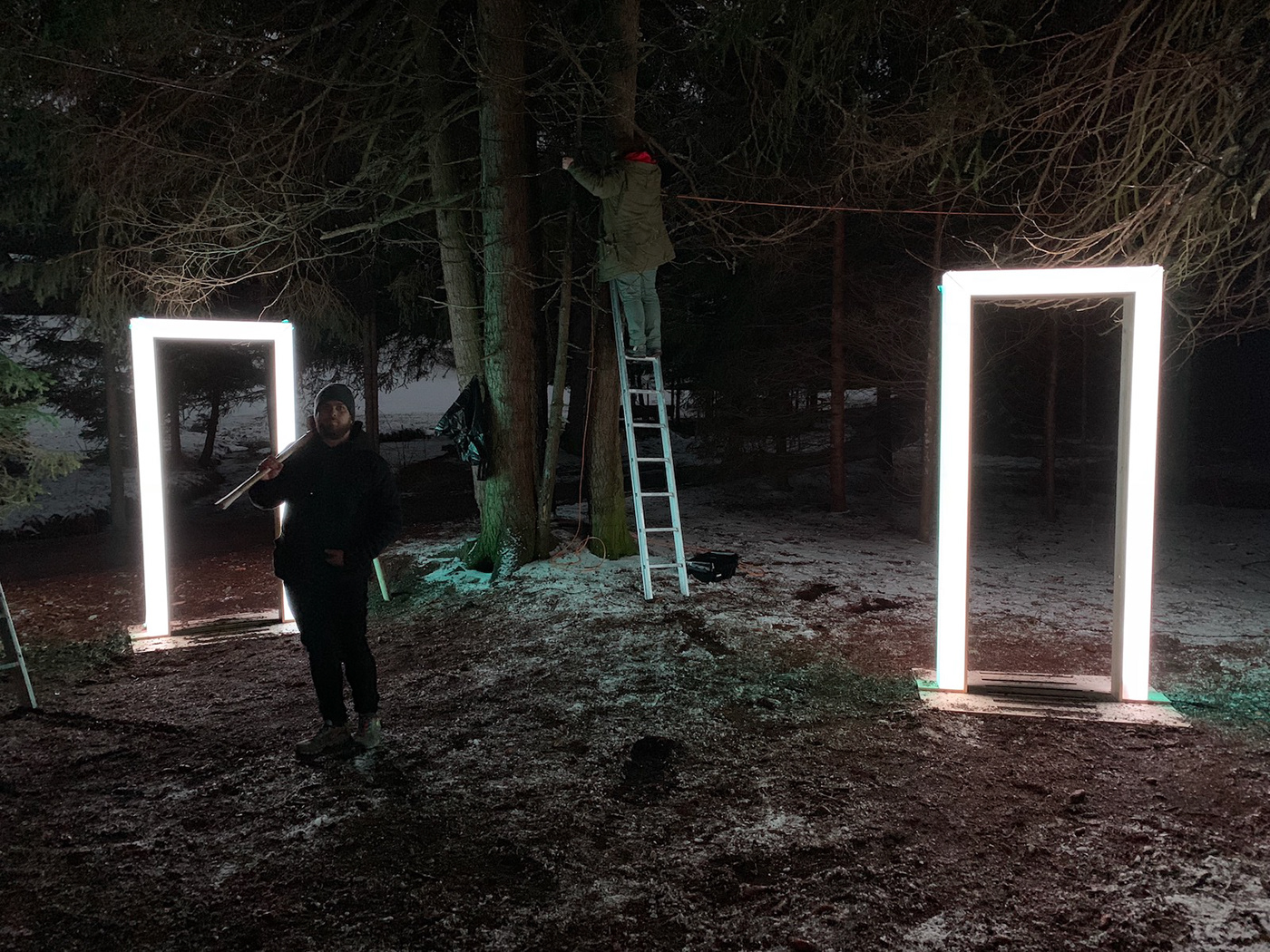 portal door led light installation art spatial creative Outdoor forest