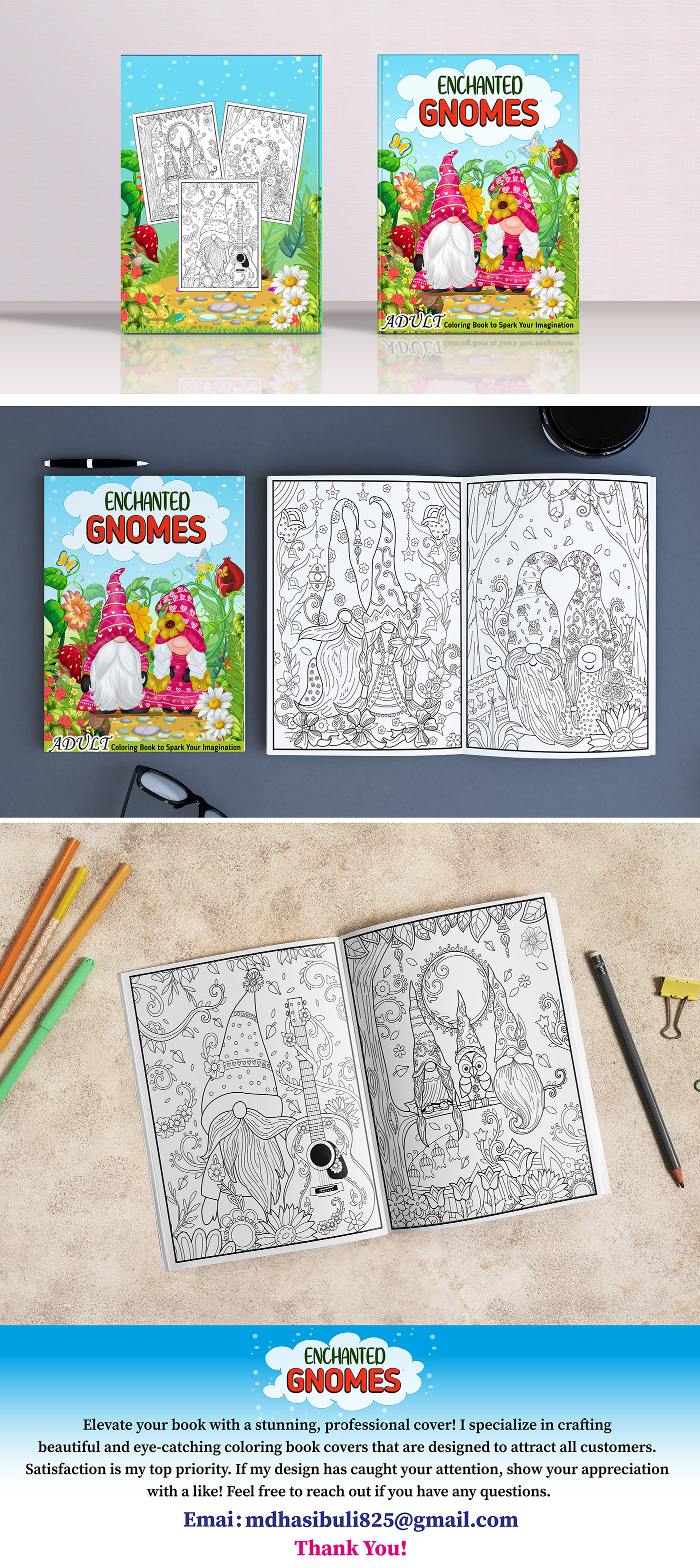 coloring book bookcoverdesign Coloring Pages activity book children's book kdp amazon kdp Adult bookcover gnomes coloring book